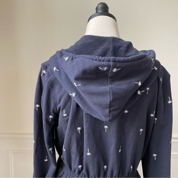 Talbots French Terry Palm Tree Embroidered Full Zip Hoodie Navy Blue M Petite - Picture 6 of 9